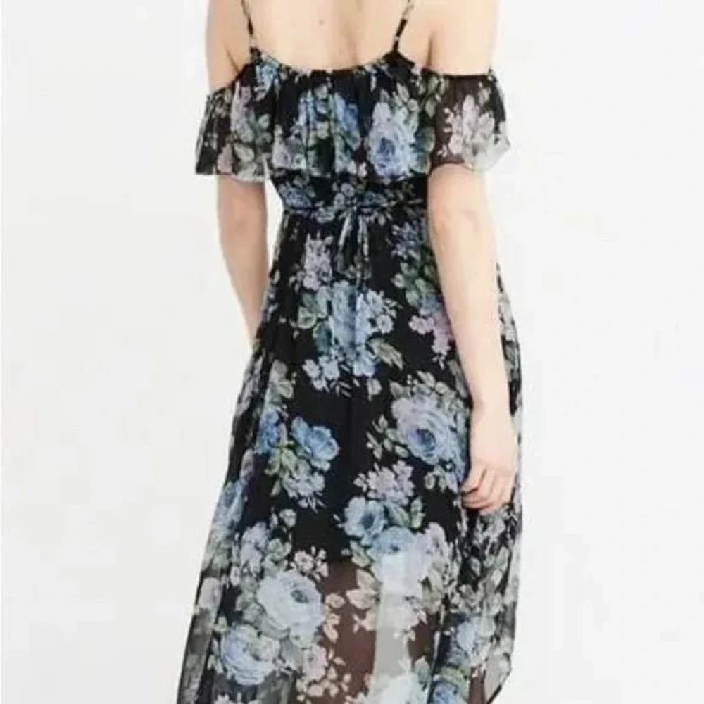 Easter Spring Black‎ Floral Ruffle High Low Maxi Dress Abercrombie Fitch XS